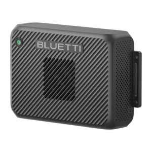 Tragbare Powerstation Bluetti AC10 – kompakte, schwarze, tragbare Powerbank mit integriertem Lüfter und Ein-/Aus-Schalter oben links