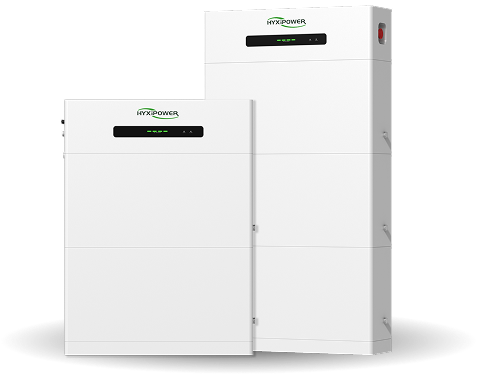 Hyxpower witte thuisbatterijen set van compacte en grote uitvoeringen met LED-display voor energieopslag en offgrid gebruik.