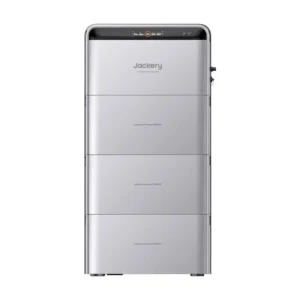 Jackery thuisbatterij met modulair design in zilvergrijs, geschikt voor betrouwbare energieopslag in huis