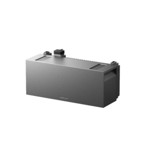 Anker Solix – schwarze, modulare Heimspeicherbatterie zur Speicherung von Solarenergie, kompaktes, rechteckiges Design mit Anschlüssen an der Oberseite.